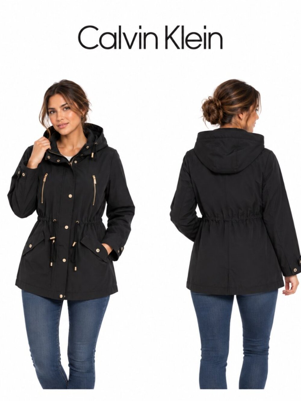 Calvin Klein Womens Black Hooded Anorak Jacket Gold Hardware Size M M8FJD482